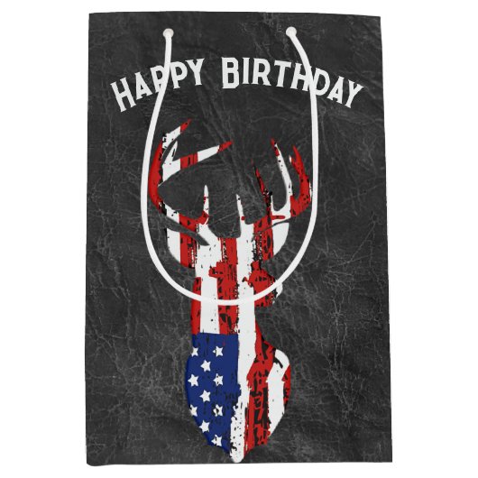 Amerikaanse vlagdeer op leder medium cadeauzakje (Voorkant)