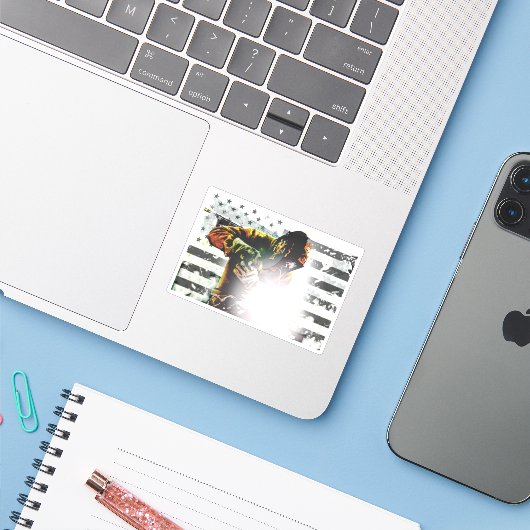 Amerikaanse vlaggelaar sticker (Laptop met iPhone)