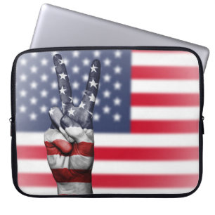 Amerikaanse vlaggen en vingerlasers laptop sleeve