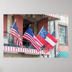 Amerikaanse vlaggen langs de straat poster
