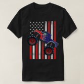 Amerikaanse vlaggestookte vrachtwagen 4 juli patri t-shirt (Design voorkant)
