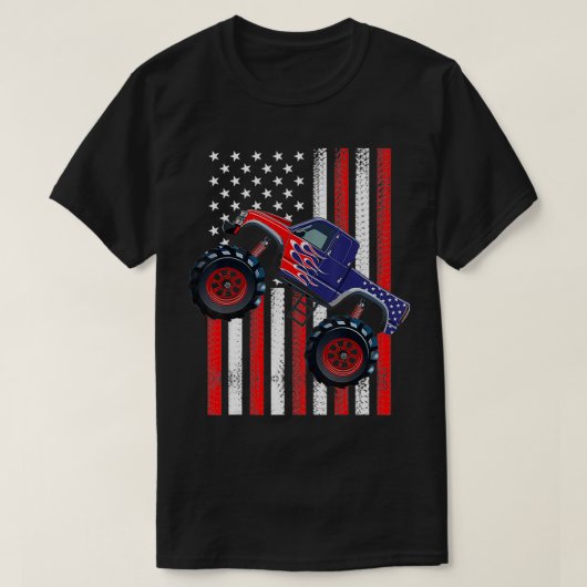 Amerikaanse vlaggestookte vrachtwagen 4 juli patri t-shirt (Design voorkant)