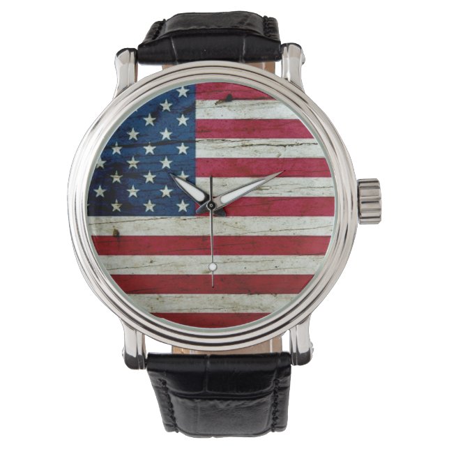 Amerikaanse vlaghout Rustiek, met kool-nood Horloge (Voorkant)