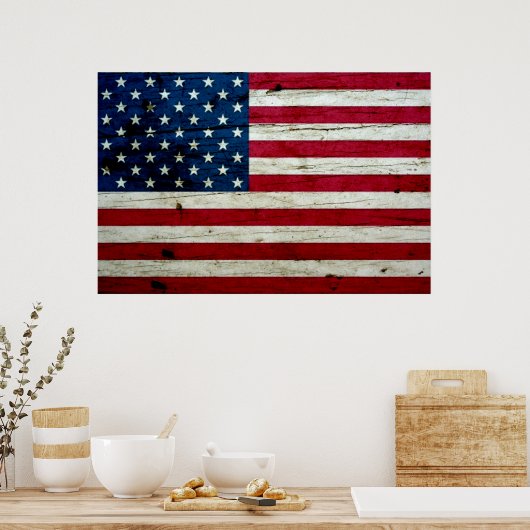 Amerikaanse vlaghout Rustiek, met kool-nood Poster (Keuken)