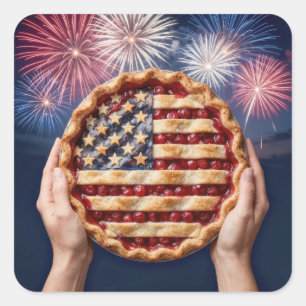 Amerikaanse vlagkorst op een kersenpastei vierkante sticker