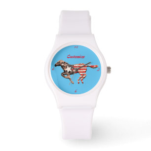 Amerikaanse vlagpaard met Thunder_Cove Horloge