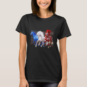 Amerikaanse vlagpaarden Patriotic Red White Blue 4 T-shirt