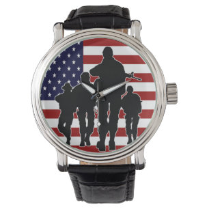 Amerikaanse vlagsoldaten Silhouette Wrist Watch Horloge