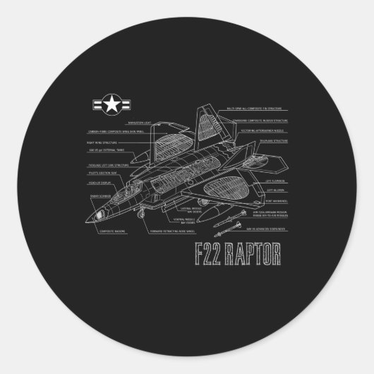 Amerikaanse Vliegtuig Stealth Fighter F22 Raptor B Ronde Sticker (Voorkant)