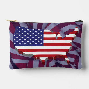 Amerikaanse VS kaart op rood-wit gestreepte achter Etui