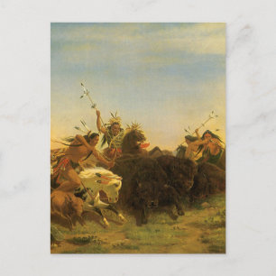 -Amerikaanse West Art, Buffalo Hunt van Wimar Briefkaart