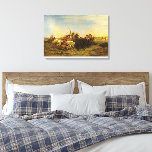 -Amerikaanse West Art, Buffalo Hunt van Wimar Canvas Afdruk (Insitu (Slaapkamer))