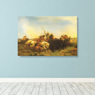 -Amerikaanse West Art, Buffalo Hunt van Wimar Canvas Afdruk