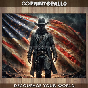 Amerikaanse western vogelvrij cowboy held met vlag inpakpapier vel