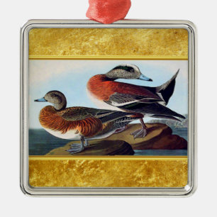 Amerikaanse Widgeon-eenden op een rots Metalen Ornament