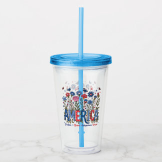 Amerikaanse Wilde Bloemen Patriottisch 4 juli Pret Acryl Drinkbeker