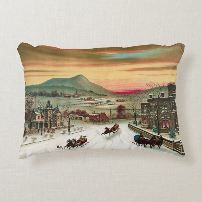 -Amerikaanse winterscène Accent Kussen (Voorkant)