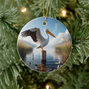 Amerikaanse Witte Pelikaan Aandenken Keramisch Ornament