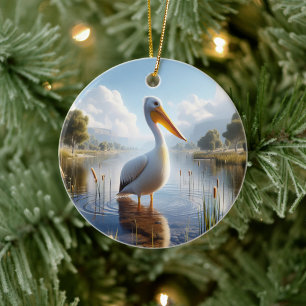 Amerikaanse Witte Pelikaan Aandenken Keramisch Ornament