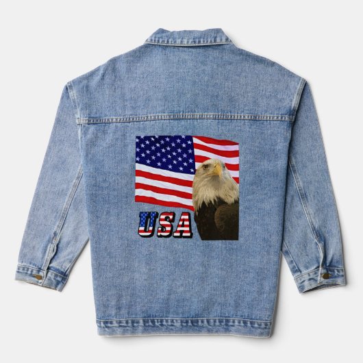 Amerikaanse zeearend, vlag, Amerikaanse vlag Vrouw Denim Jacket (Achterkant)