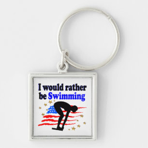 AMERIKAANSE ZWEMMER DESIGN IK ZOU LIEVER ZWEMMEN SLEUTELHANGER
