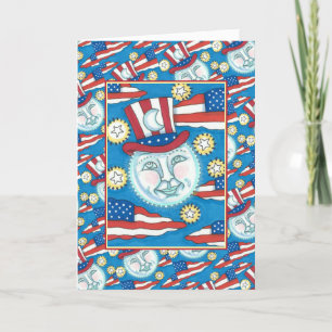 AMERIKANA FOLK ART PATRIOTISCH MAN IN MOE FEESTDAGEN KAART