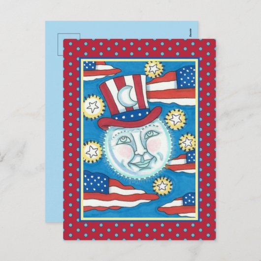 AMERIKANA FOLK ART PATRIOTISCH MAN IN MOE FEESTDAGENKAART (Voorkant / Achterkant)