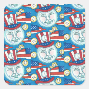 AMERIKANA FOLK ART PATRIOTISCH MAN IN MOE VIERKANTE STICKER