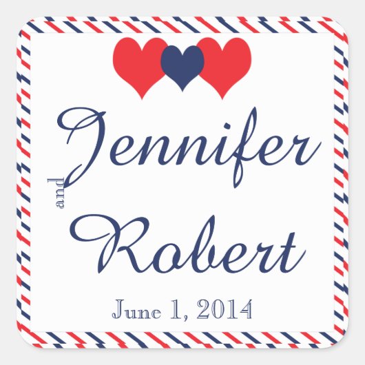 Amerikana Hearts Wedding Envelope Seal Vierkante Sticker (Voorkant)