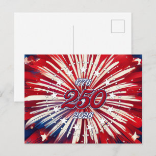 Amerika's 250e Verjaardag 1776-2026 RWB-Vuurwerk Aankondigingskaart