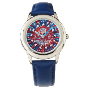 Amerika's 250e Verjaardag 1776-2026 RWB-Vuurwerk Horloge