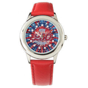 Amerika's 250e verjaardag 1776-2026 RWB-Vuurwerk Horloge