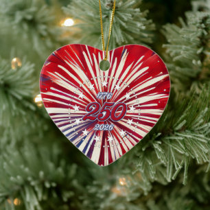 Amerika's 250e verjaardag 1776-2026 RWB-Vuurwerk Keramisch Ornament