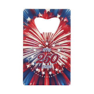 Amerika's 250e Verjaardag 1776-2026 RWB-Vuurwerk Kredietkaart Flessenopener
