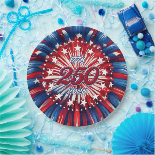 Amerika's 250e verjaardag 1776-2026 RWB-Vuurwerk Papieren Bordje