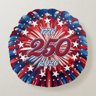 Amerika's 250e Verjaardag 1776-2026 RWB-Vuurwerk Rond Kussen