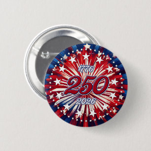 Amerika's 250e verjaardag 1776-2026 RWB-Vuurwerk Ronde Button 5,7 Cm