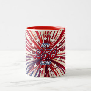 Amerika's 250e verjaardag 1776-2026 RWB-Vuurwerk Tweekleurige Koffiemok