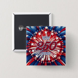 Amerika's 250e verjaardag 1776-2026 RWB-Vuurwerk Vierkante Button 5,1 Cm