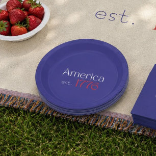 Amerika's 250e verjaardag est 1776 Typografie Blau Papieren Bordje