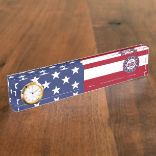Amerika's 250e verjaardag met de vlag van de VS Naambordje