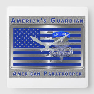 Amerika's Guardian Airborne Paratrooper Vlag Vierkante Klok