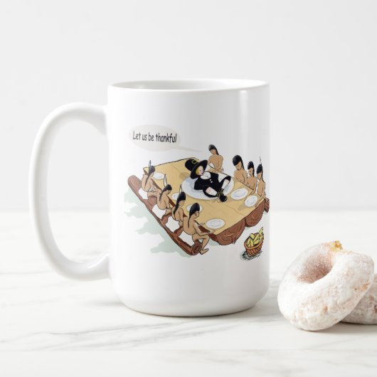 Amérindien drôle Thanksgiving Mug (Avec donut)