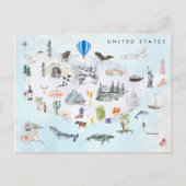 Amérique | Carte de l'aquarelle illustrée USA (Devant)