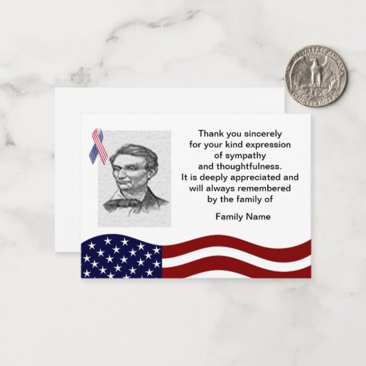 Amérique Drapeau après funérailles Merci Cartes (Devant/Arrière en situation)