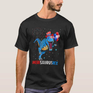 Amerisaurus rex dinosaurus juli 4th Amerika Vlag P T-shirt