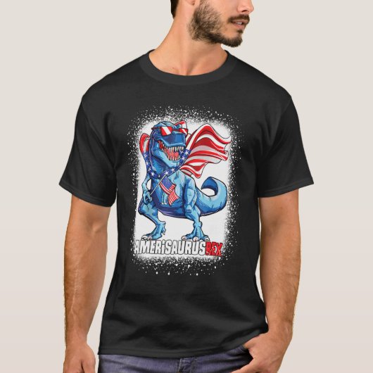 Amerisaurus rex koele dinosaurus patriottisch 4th t-shirt (Voorkant)