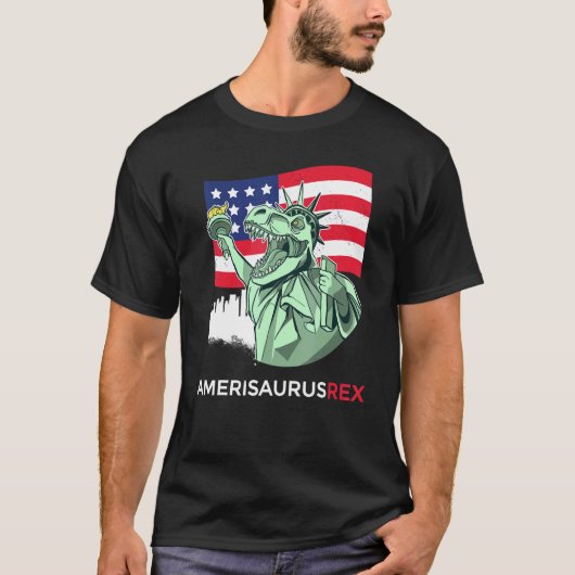 Amerisaurus rex patriotic boys dinosaur 4 jul t-shirt (Voorkant)