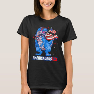 Amerisaurus T-rex USA Flag Kids Funny 4th Of July  T-shirt