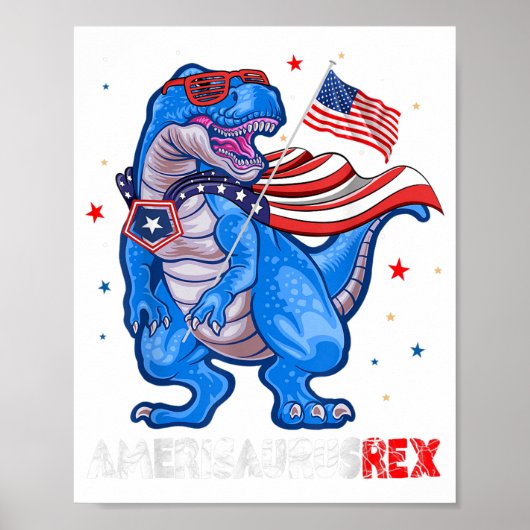Amerisaurus t rex USA vlag Kinder Funny 4 juli Poster (Voorkant)